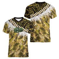 Yellow Traditional Cloak Aotearoa Women V-Neck T-Shirt Maori Paua Shell Korowai Pattern LT14 - Polynesian Pride