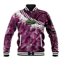 Pink Traditional Cloak Aotearoa Baseball Jacket Maori Paua Shell Korowai Pattern