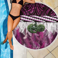 Pink Traditional Cloak Aotearoa Beach Blanket Maori Paua Shell Korowai Pattern