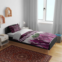 Pink Traditional Cloak Aotearoa Bedding Set Maori Paua Shell Korowai Pattern