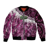 Pink Traditional Cloak Aotearoa Bomber Jacket Maori Paua Shell Korowai Pattern