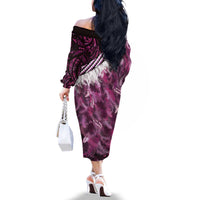 Pink Traditional Cloak Aotearoa Family Matching Off The Shoulder Long Sleeve Dress and Hawaiian Shirt Maori Paua Shell Korowai Pattern