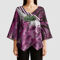 Pink Traditional Cloak Aotearoa Kimono Sleeve Blouse Maori Paua Shell Korowai Pattern - Polynesian Pride