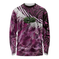 Pink Traditional Cloak Aotearoa Long Sleeve Shirt Maori Paua Shell Korowai Pattern LT14 Unisex Pink - Polynesian Pride