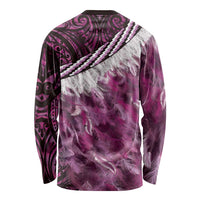 Pink Traditional Cloak Aotearoa Long Sleeve Shirt Maori Paua Shell Korowai Pattern LT14 - Polynesian Pride