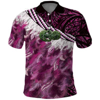 Pink Traditional Cloak Aotearoa Polo Shirt Maori Paua Shell Korowai Pattern LT14 Pink - Polynesian Pride