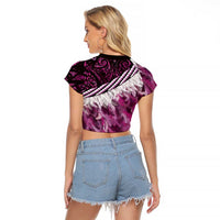 Pink Traditional Cloak Aotearoa Raglan Cropped T Shirt Maori Paua Shell Korowai Pattern LT14 - Polynesian Pride