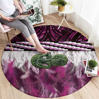 Pink Traditional Cloak Aotearoa Round Carpet Maori Paua Shell Korowai Pattern