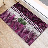 Pink Traditional Cloak Aotearoa Rubber Doormat Maori Paua Shell Korowai Pattern