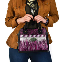 Pink Traditional Cloak Aotearoa Shoulder Handbag Maori Paua Shell Korowai Pattern