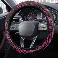 Pink Traditional Cloak Aotearoa Steering Wheel Cover Maori Paua Shell Korowai Pattern