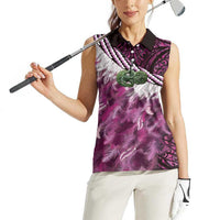 Pink Traditional Cloak Aotearoa Women Sleeveless Polo Shirt Maori Paua Shell Korowai Pattern