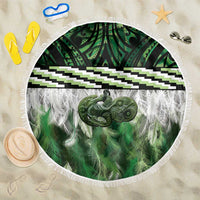 Green Traditional Cloak Aotearoa Beach Blanket Maori Paua Shell Korowai Pattern