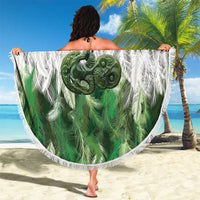 Green Traditional Cloak Aotearoa Beach Blanket Maori Paua Shell Korowai Pattern