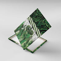 Green Traditional Cloak Aotearoa Canvas Wall Art Maori Paua Shell Korowai Pattern