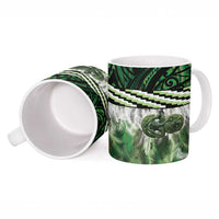 Green Traditional Cloak Aotearoa Ceramic Mug Maori Paua Shell Korowai Pattern - Polynesian Pride