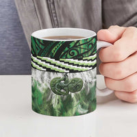 Green Traditional Cloak Aotearoa Ceramic Mug Maori Paua Shell Korowai Pattern - Polynesian Pride