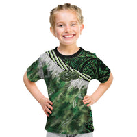 Green Traditional Cloak Aotearoa Kid T Shirt Maori Paua Shell Korowai Pattern LT14 Green - Polynesian Pride