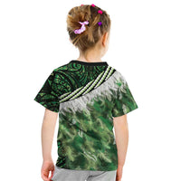 Green Traditional Cloak Aotearoa Kid T Shirt Maori Paua Shell Korowai Pattern LT14 - Polynesian Pride