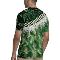 Green Traditional Cloak Aotearoa Rugby Jersey Maori Paua Shell Korowai Pattern