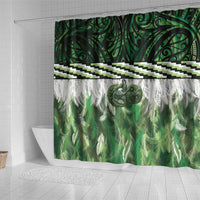Green Traditional Cloak Aotearoa Shower Curtain Maori Paua Shell Korowai Pattern