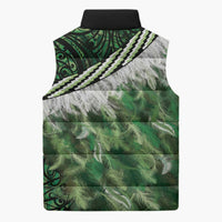 Green Traditional Cloak Aotearoa Sleeveless Puffer Jacket Maori Paua Shell Korowai Pattern - Polynesian Pride
