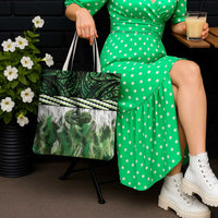 Green Traditional Cloak Aotearoa Tote Bag Maori Paua Shell Korowai Pattern - Polynesian Pride