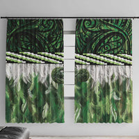 Green Traditional Cloak Aotearoa Window Curtain Maori Paua Shell Korowai Pattern