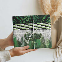 Green Traditional Cloak Aotearoa Wrapping Paper Maori Paua Shell Korowai Pattern - Polynesian Pride