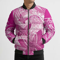 Personalised Polynesia Breast Cancer Awareness Bomber Puffer Jacket Think Pink Ribbon Polynesian Butterflies LT14 - Polynesian Pride