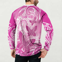 Personalised Polynesia Breast Cancer Awareness Button Sweatshirt Think Pink Ribbon Polynesian Butterflies