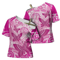 Personalised Polynesia Breast Cancer Awareness Cross Shoulder Shirt Think Pink Ribbon Polynesian Butterflies