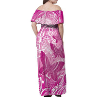 Personalised Polynesia Breast Cancer Awareness Family Matching Off Shoulder Maxi Dress and Hawaiian Shirt Think Pink Ribbon Polynesian Butterflies