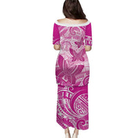 Personalised Polynesia Breast Cancer Awareness Family Matching Puletasi and Hawaiian Shirt Think Pink Ribbon Polynesian Butterflies