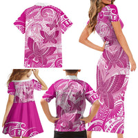Personalised Polynesia Breast Cancer Awareness Family Matching Short Sleeve Bodycon Dress and Hawaiian Shirt Think Pink Ribbon Polynesian Butterflies LT14 - Polynesian Pride