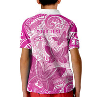 Personalised Polynesia Breast Cancer Awareness Kid Polo Shirt Think Pink Ribbon Polynesian Butterflies
