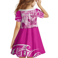 Personalised Polynesia Breast Cancer Awareness Kid Short Sleeve Dress Think Pink Ribbon Polynesian Butterflies LT14 - Polynesian Pride