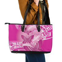 Polynesia Breast Cancer Awareness Leather Tote Bag Think Pink Ribbon Polynesian Butterflies