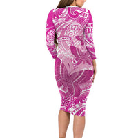 Personalised Polynesia Breast Cancer Awareness Long Sleeve Bodycon Dress Think Pink Ribbon Polynesian Butterflies LT14 - Polynesian Pride