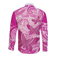 Personalised Polynesia Breast Cancer Awareness Long Sleeve Button Shirt Think Pink Ribbon Polynesian Butterflies