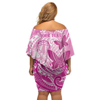 Personalised Polynesia Breast Cancer Awareness Off Shoulder Short Dress Think Pink Ribbon Polynesian Butterflies