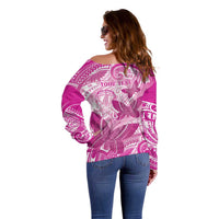 Personalised Polynesia Breast Cancer Awareness Off Shoulder Sweater Think Pink Ribbon Polynesian Butterflies LT14 - Polynesian Pride