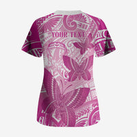 Personalised Polynesia Breast Cancer Awareness Scrub Top Think Pink Ribbon Polynesian Butterflies LT14 - Polynesian Pride