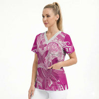 Personalised Polynesia Breast Cancer Awareness Scrub Top Think Pink Ribbon Polynesian Butterflies LT14 - Polynesian Pride