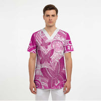 Personalised Polynesia Breast Cancer Awareness Scrub Top Think Pink Ribbon Polynesian Butterflies LT14 - Polynesian Pride