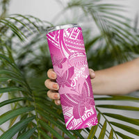Personalised Polynesia Breast Cancer Awareness Skinny Tumbler Think Pink Ribbon Polynesian Butterflies