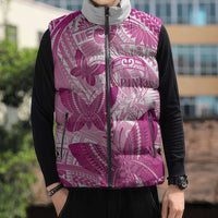Personalised Polynesia Breast Cancer Awareness Sleeveless Puffer Jacket Think Pink Ribbon Polynesian Butterflies LT14 - Polynesian Pride
