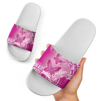 Polynesia Breast Cancer Awareness Slide Sandals Think Pink Ribbon Polynesian Butterflies
