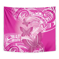 Polynesia Breast Cancer Awareness Tapestry Think Pink Ribbon Polynesian Butterflies