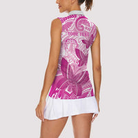 Personalised Polynesia Breast Cancer Awareness Women Sleeveless Polo Shirt Think Pink Ribbon Polynesian Butterflies